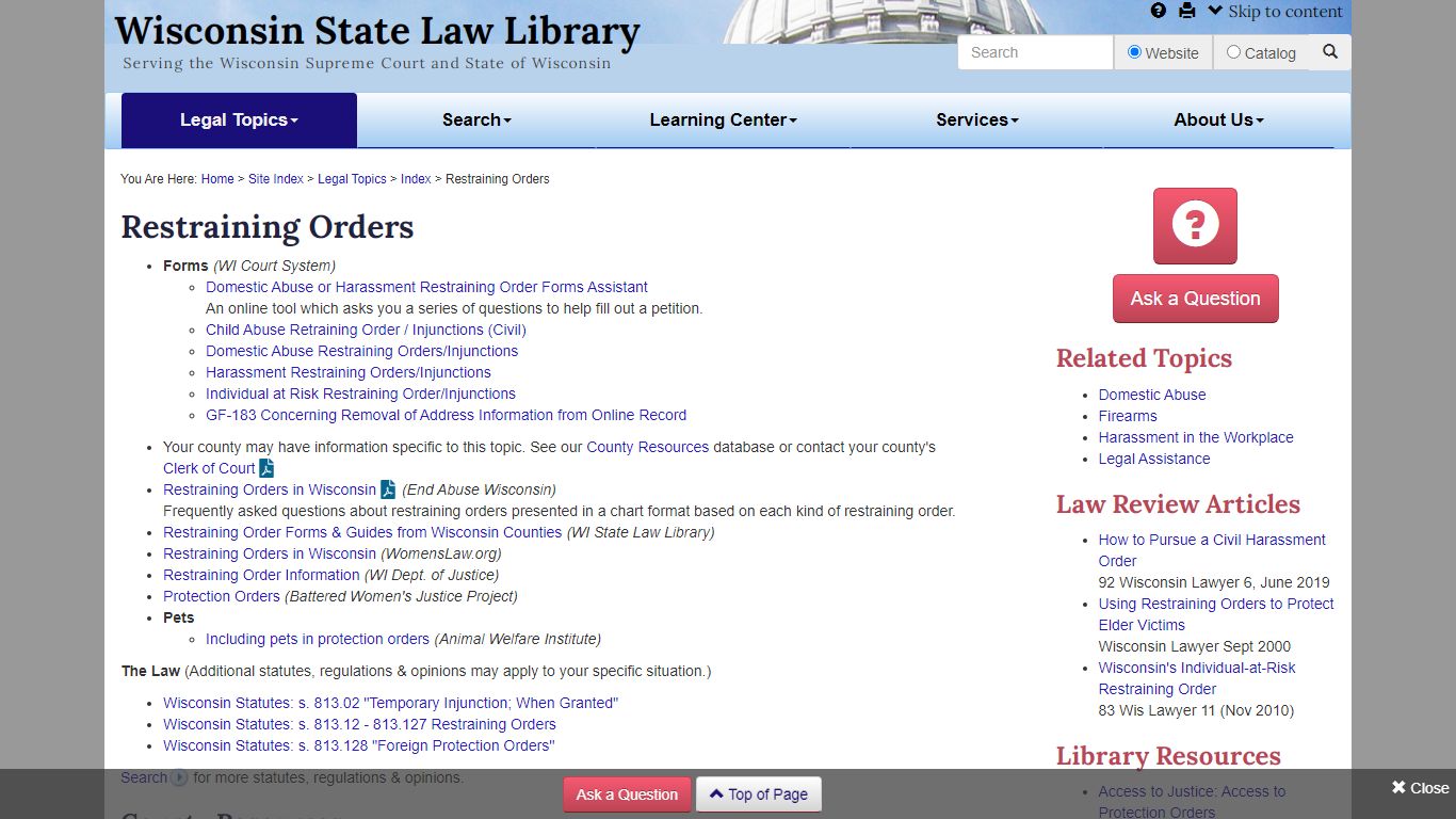 Restraining Orders - Wisconsin State Law Library